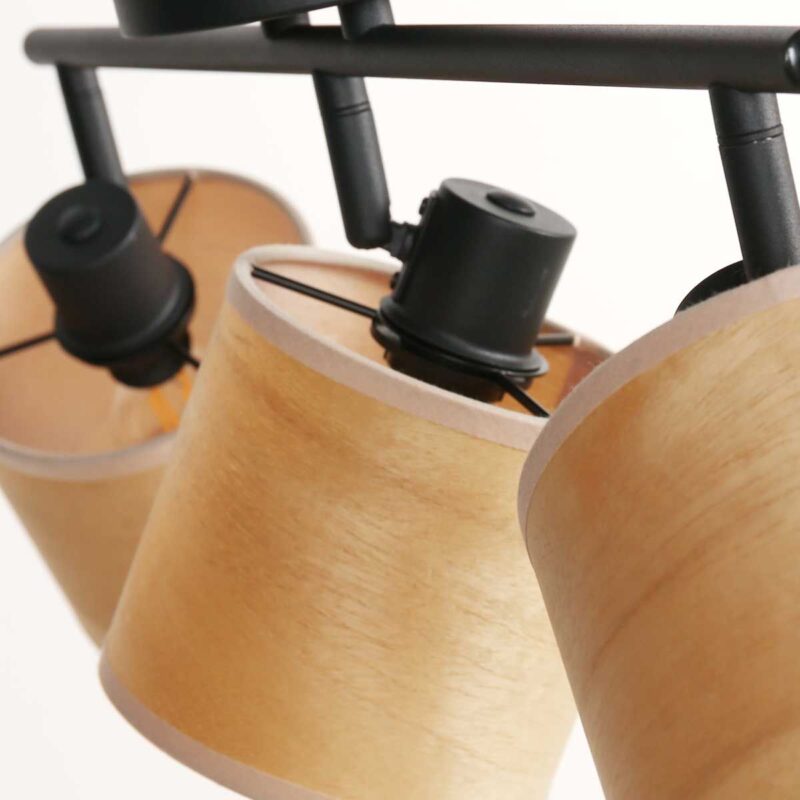 Plafondspot Bambus 3667ZW Zwart 3 lichts met houten kapjes - Afbeelding 5