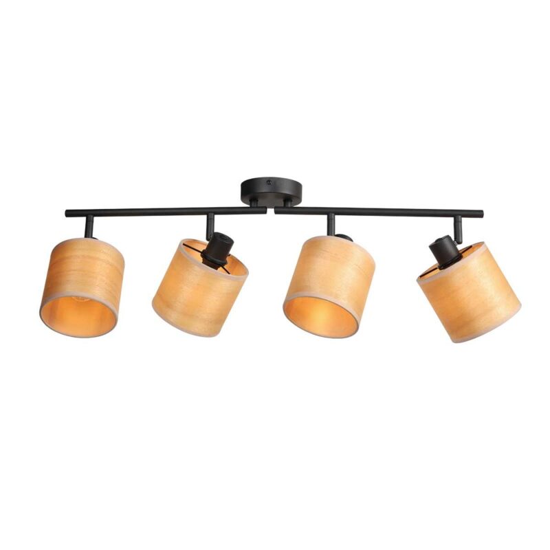 Plafondspot Bambus 3668ZW Zwart 4 lichts met houten kapjes - Afbeelding 2