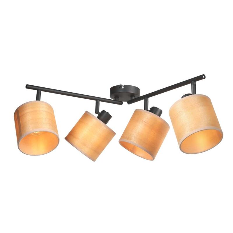 Plafondspot Bambus 3668ZW Zwart 4 lichts met houten kapjes - Afbeelding 8