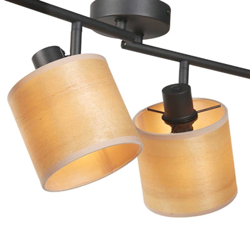 Plafondspot Bambus 3668ZW Zwart 4 lichts met houten kapjes - Afbeelding 9