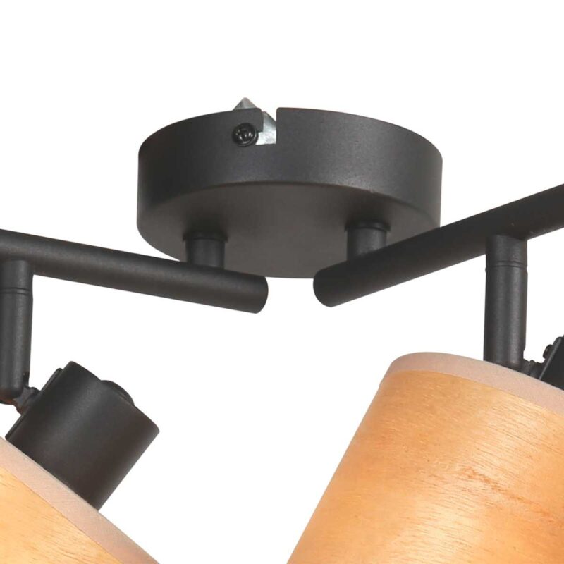 Plafondspot Bambus 3668ZW Zwart 4 lichts met houten kapjes - Afbeelding 11