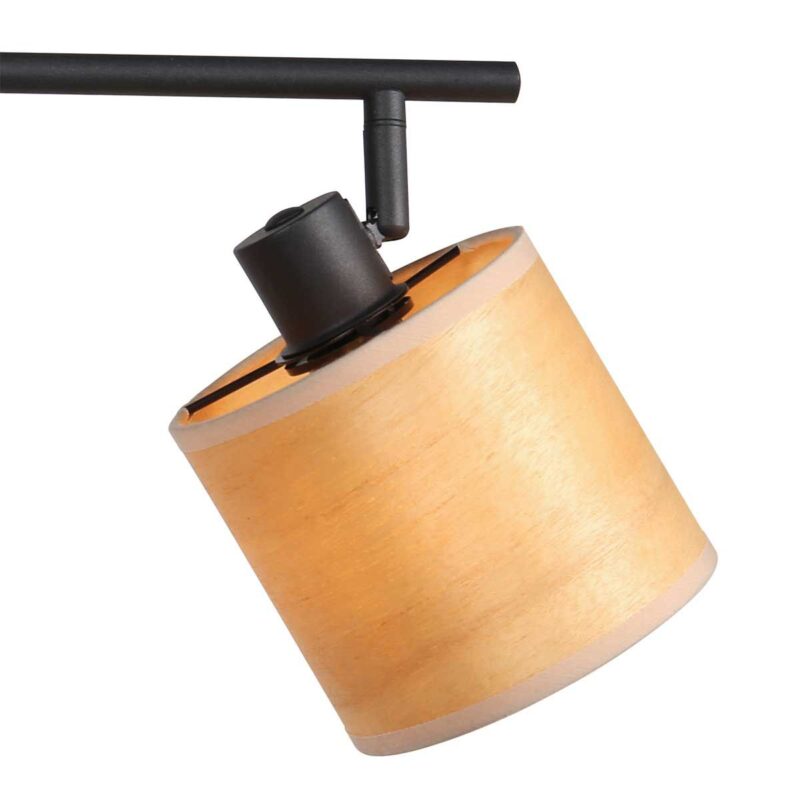 Plafondspot Bambus 3668ZW Zwart 4 lichts met houten kapjes - Afbeelding 3