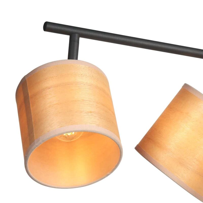 Plafondspot Bambus 3668ZW Zwart 4 lichts met houten kapjes - Afbeelding 4
