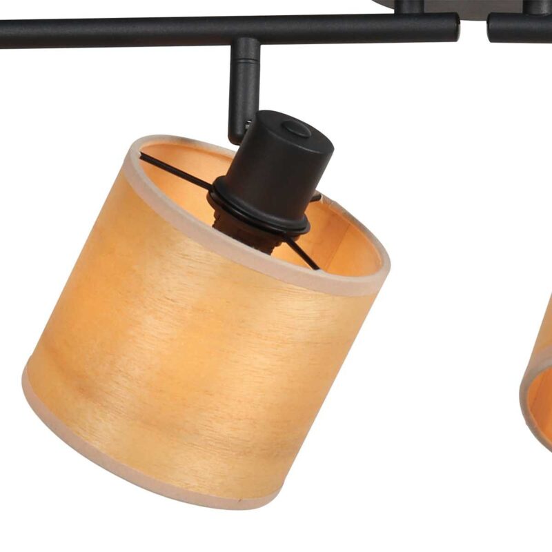 Plafondspot Bambus 3668ZW Zwart 4 lichts met houten kapjes - Afbeelding 5