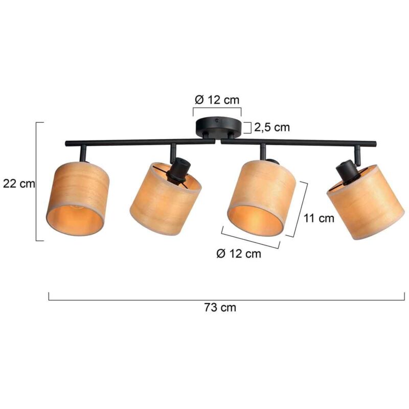 Plafondspot Bambus 3668ZW Zwart 4 lichts met houten kapjes - Afbeelding 6