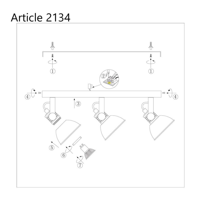 Plafondspot Brooklyn 2134ZW Zwart inclusief GU10 lichtbronnen - Afbeelding 9