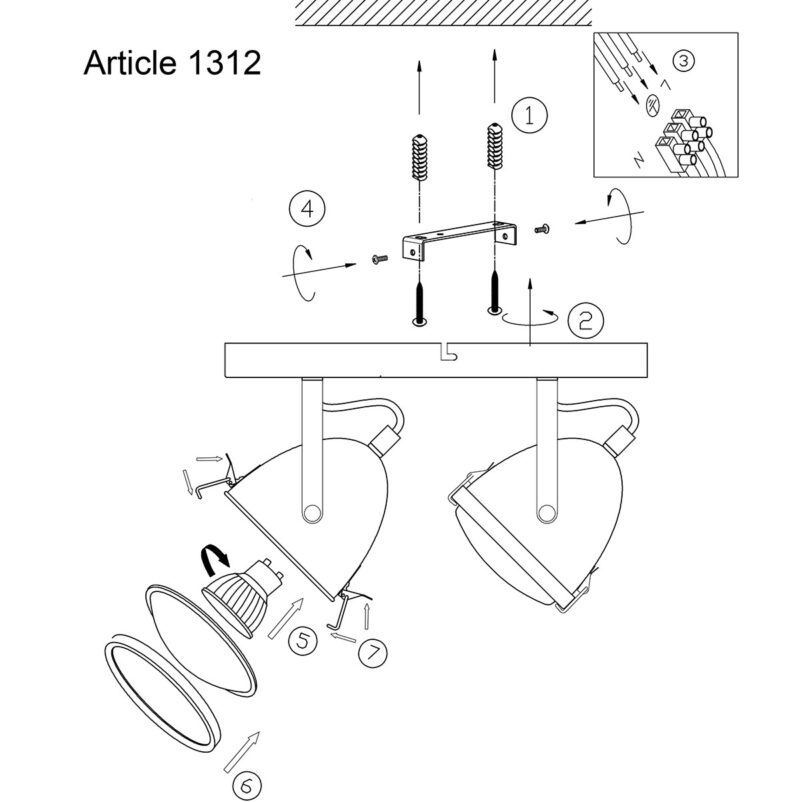Plafondspot Paco 1312GR Grijs inclusief lichtbronnen - Afbeelding 9