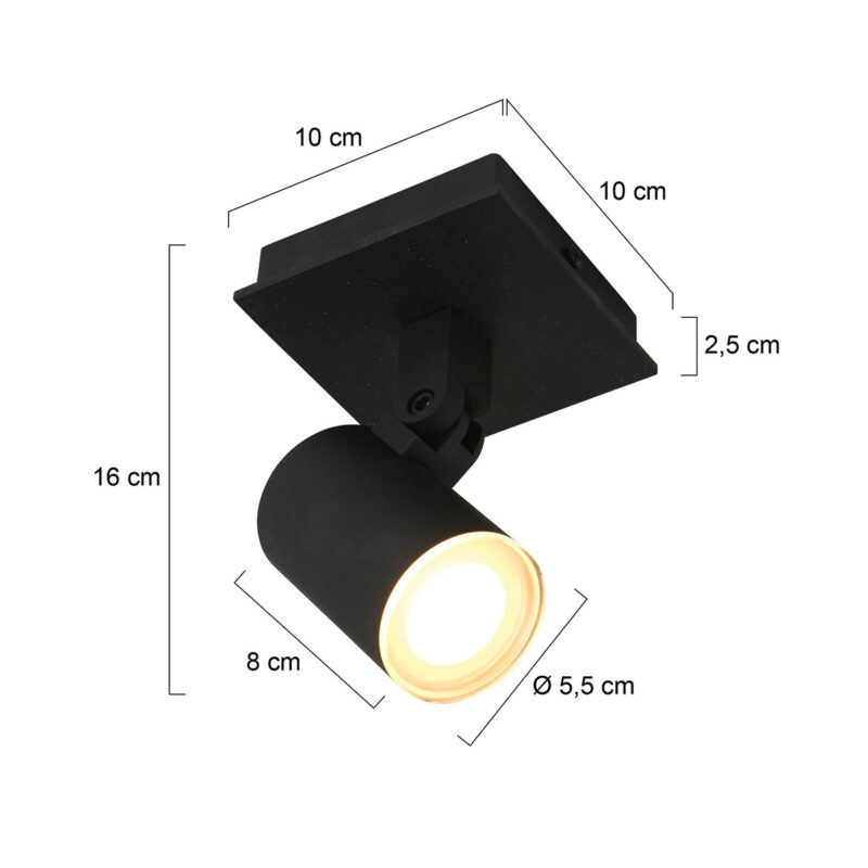 Plafondspot Points Noirs 3059ZW Zwart opbouwspot inclusief lichtbron - Afbeelding 6