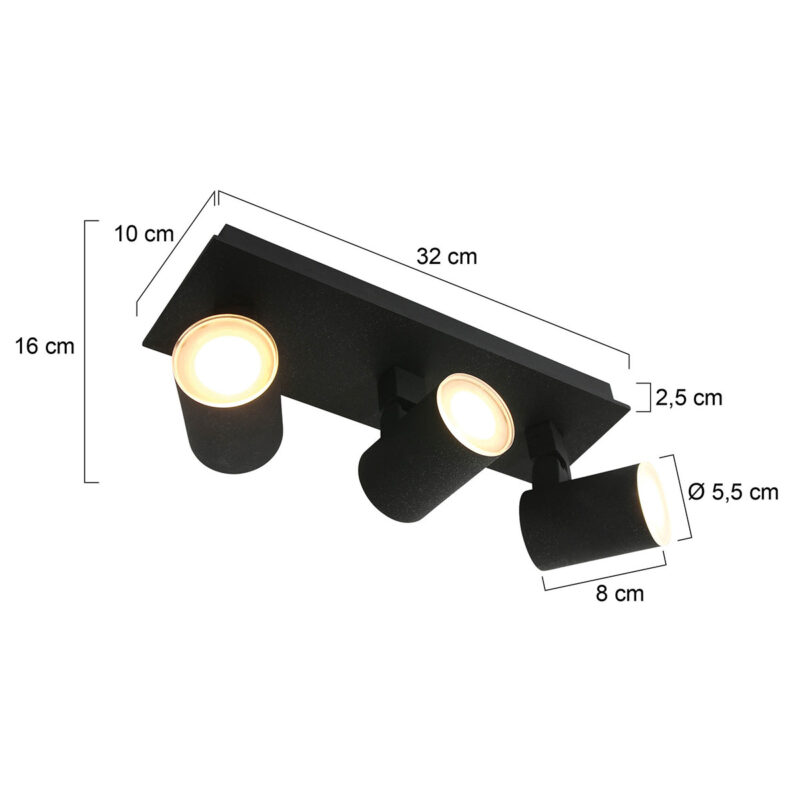 Plafondspot Points Noirs 3061ZW Zwart 3 lichts opbouwspot - Afbeelding 8