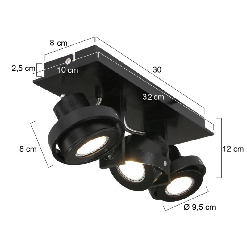 Plafondspot Quatro 7551ZW Zwart - Afbeelding 5