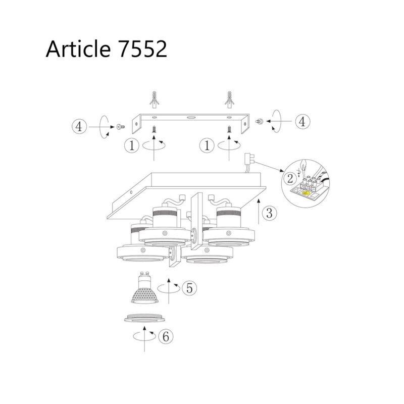 Plafondspot Quatro 7552ZW Zwart - Afbeelding 9