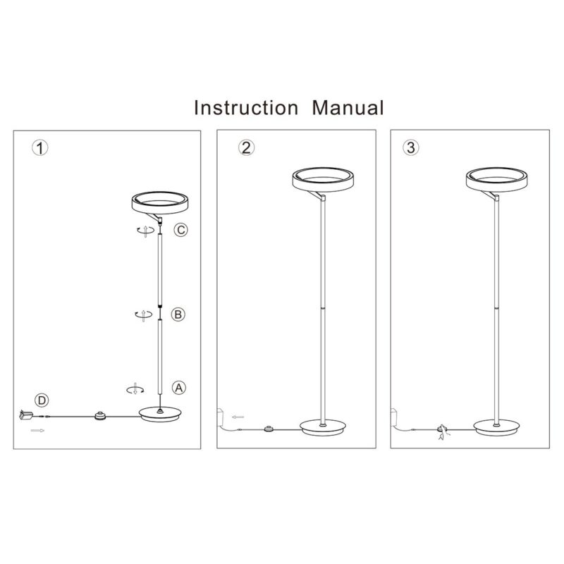 Ronde zwarte vloerlamp Mykty 4201ZW – Ø40 cm, 170 cm hoog, 5200 lumen, met vloerdimmer - Afbeelding 7