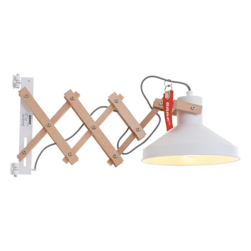 Schaarlamp Woody 7900BE houtkleur met witte kap - Afbeelding 2