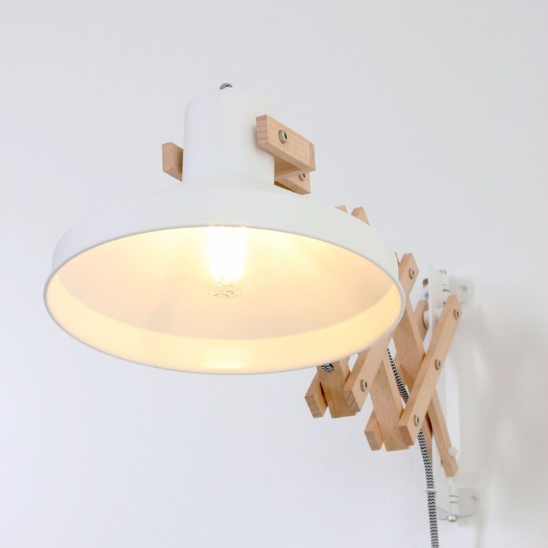 Schaarlamp Woody 7900BE houtkleur met witte kap - Afbeelding 14