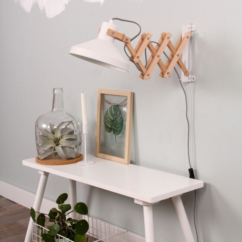 Schaarlamp Woody 7900BE houtkleur met witte kap - Afbeelding 3