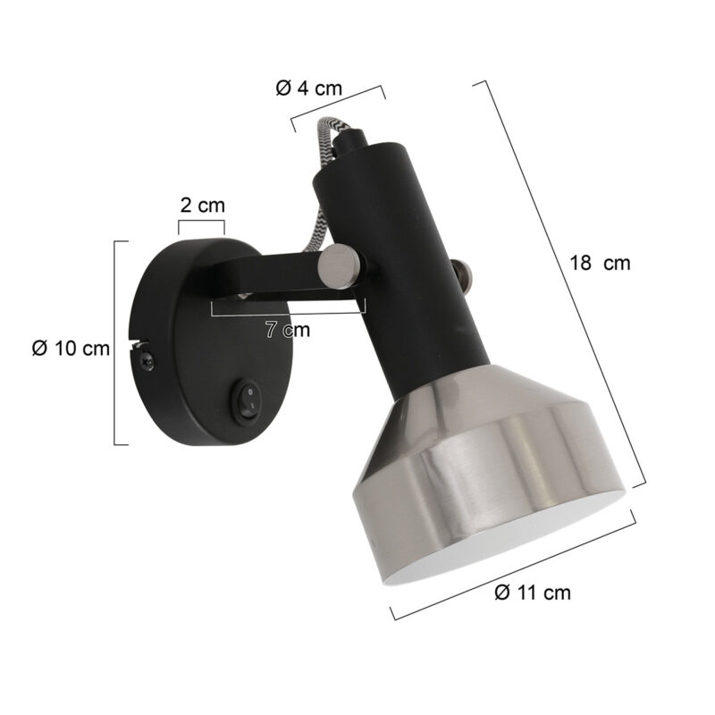 Spot - Wandlamp Acier 3337ZW Zwart met E27 fitting - Afbeelding 6