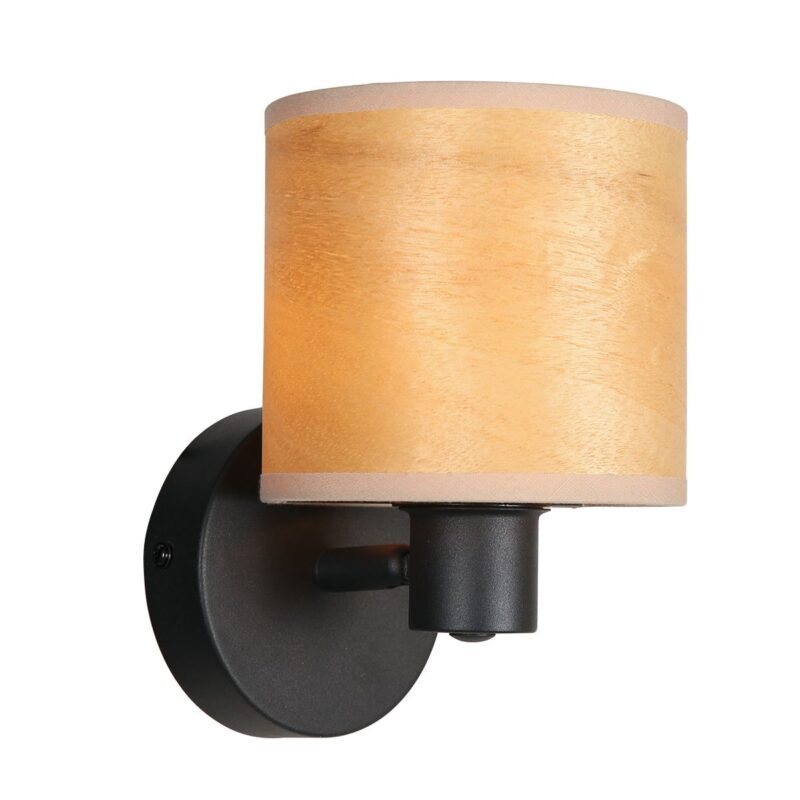 Spot - Wandlamp Bambus 3665ZW Zwart met houten kapje - Afbeelding 2