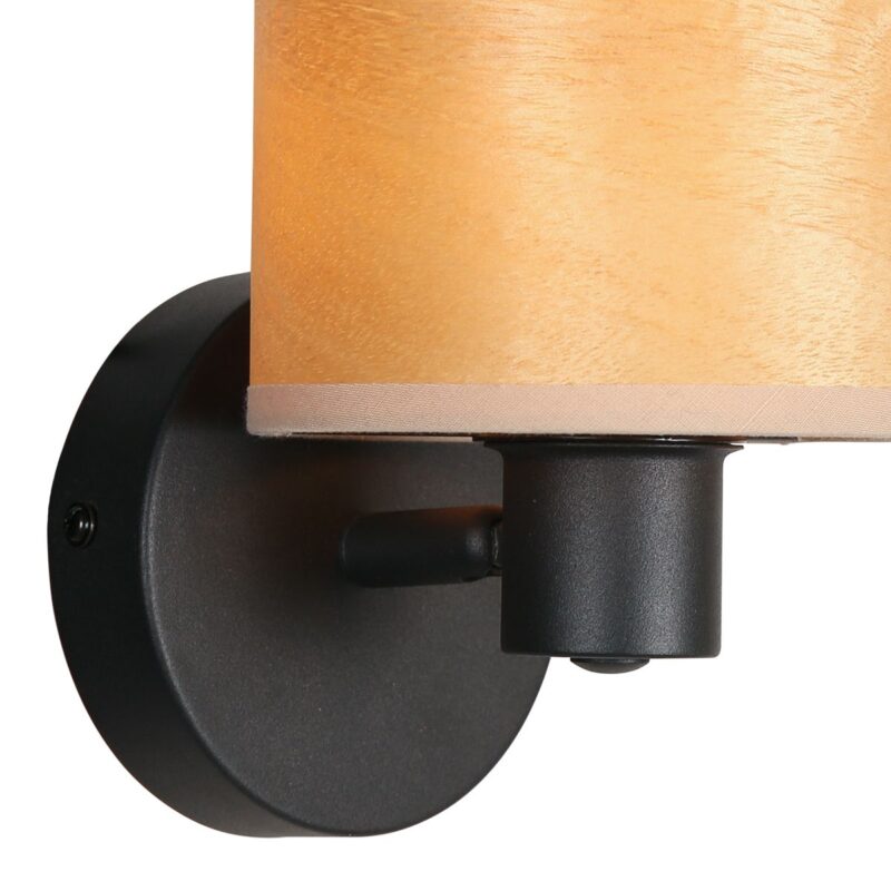 Spot - Wandlamp Bambus 3665ZW Zwart met houten kapje - Afbeelding 4