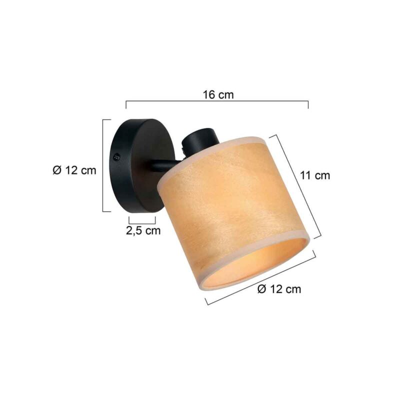 Spot - Wandlamp Bambus 3665ZW Zwart met houten kapje - Afbeelding 6