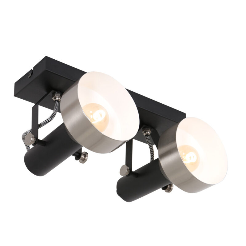 Spot - plafondlamp Acier 3338ZW Zwart met 2 x E27 fitting - Afbeelding 9
