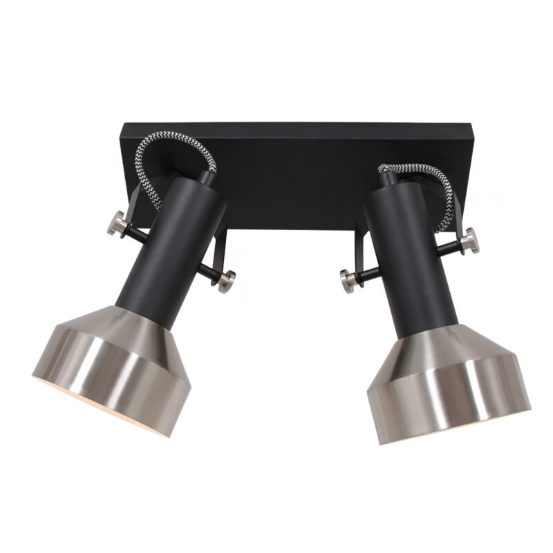 Spot - plafondlamp Acier 3338ZW Zwart met 2 x E27 fitting - Afbeelding 13