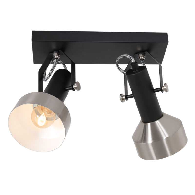 Spot - plafondlamp Acier 3338ZW Zwart met 2 x E27 fitting - Afbeelding 15