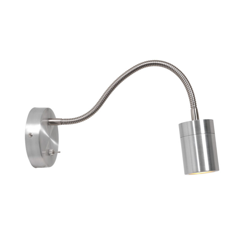 Staal kleurige wandlamp met flexibele arm 3390ST Upround inclusief lichtbron - Afbeelding 2