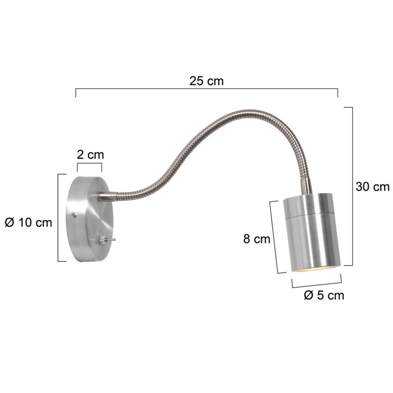 Staal kleurige wandlamp met flexibele arm 3390ST Upround inclusief lichtbron - Afbeelding 7