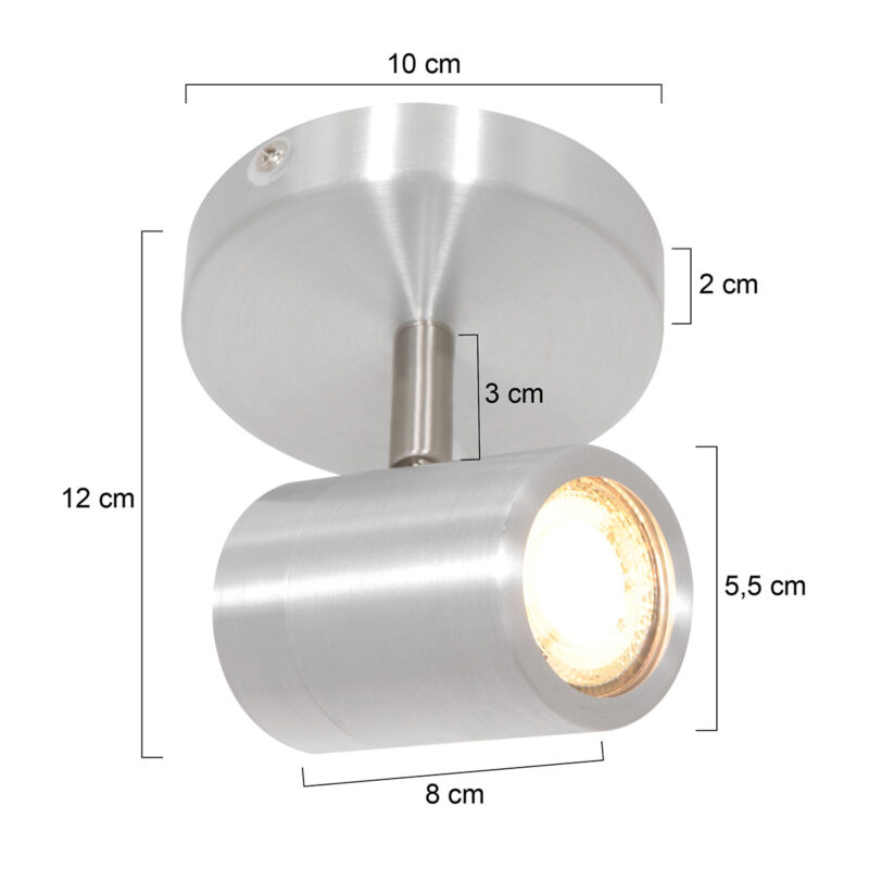 Staalkleurige 1-lichts spot Upround 2486ST inclusief lichtbron - Afbeelding 6