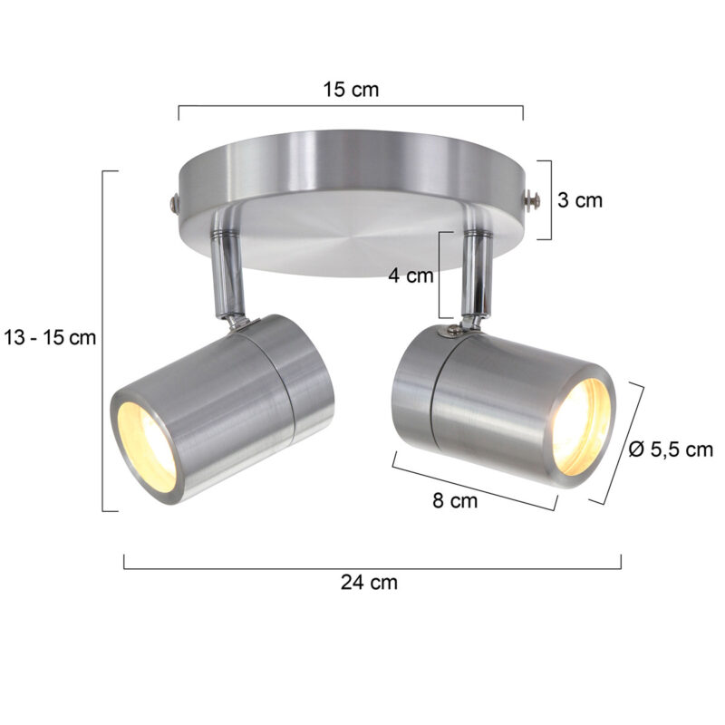 Staalkleurige 2-lichts spot Upround 2487ST inclusief lichtbronnen - Afbeelding 6
