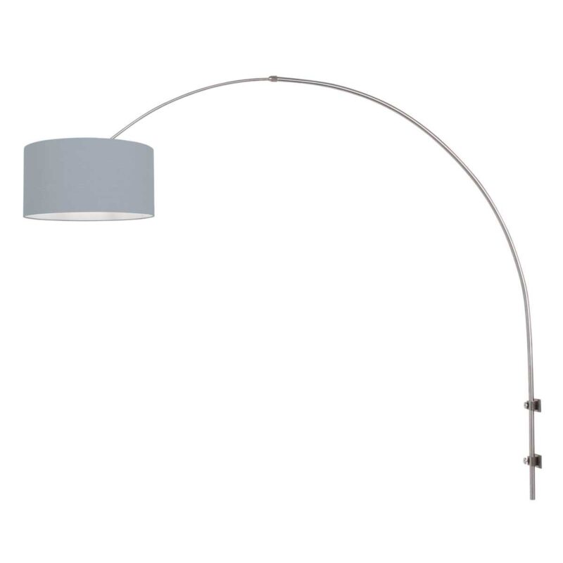 Staalkleurige boog / wandlamp Sparkled Light 3930ST met blauw grof linnen ton kap - Afbeelding 2