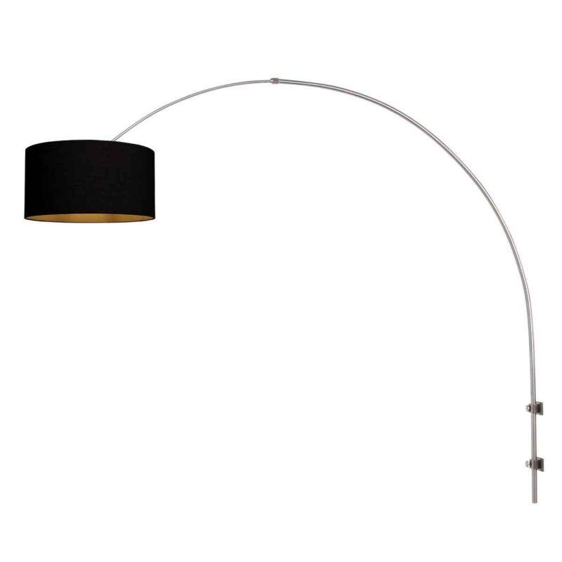 Staalkleurige boog / wandlamp Sparkled Light 3966ST met zwart gouden linnen ton kap - Afbeelding 2