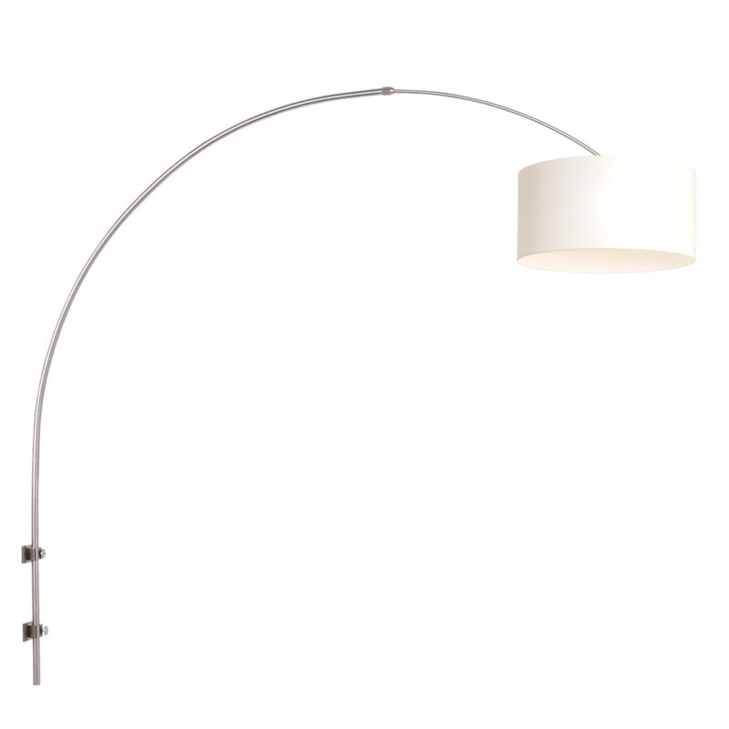 Staalkleurige boog / wandlamp Sparkled Light 8142ST met wit linnen ton kap - Afbeelding 2