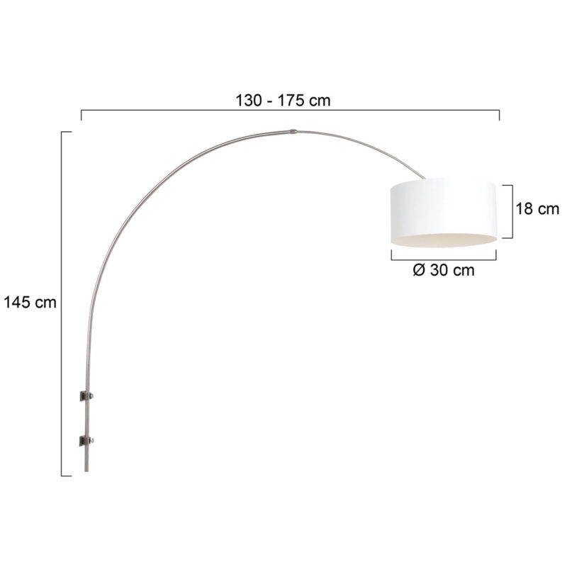 Staalkleurige boog / wandlamp Sparkled Light 8142ST met wit linnen ton kap - Afbeelding 6