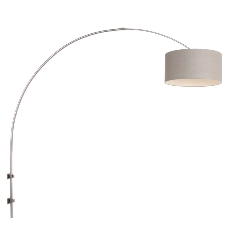 Staalkleurige boog / wandlamp Sparkled Light 8143ST met grijs linnen ton kap - Afbeelding 2