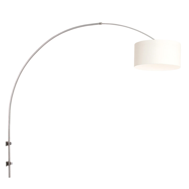 Staalkleurige boog / wandlamp Sparkled Light 8144ST met wit grof linnen ton kap - Afbeelding 2