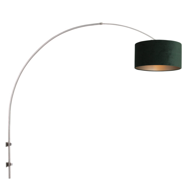 Staalkleurige boog / wandlamp Sparkled Light 8145ST met groen velours ton kap - Afbeelding 2