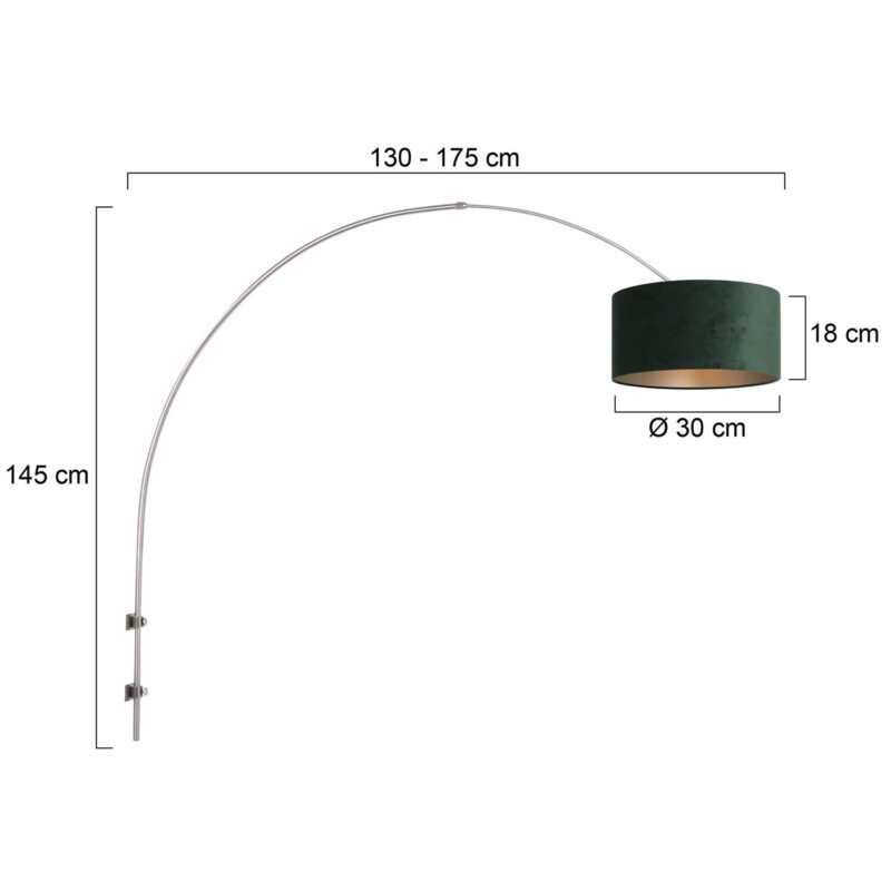 Staalkleurige boog / wandlamp Sparkled Light 8145ST met groen velours ton kap - Afbeelding 6