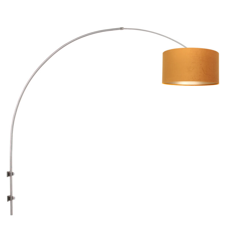 Staalkleurige boog wandlamp Sparkled Light 8147ST met goud velours kap - Afbeelding 2