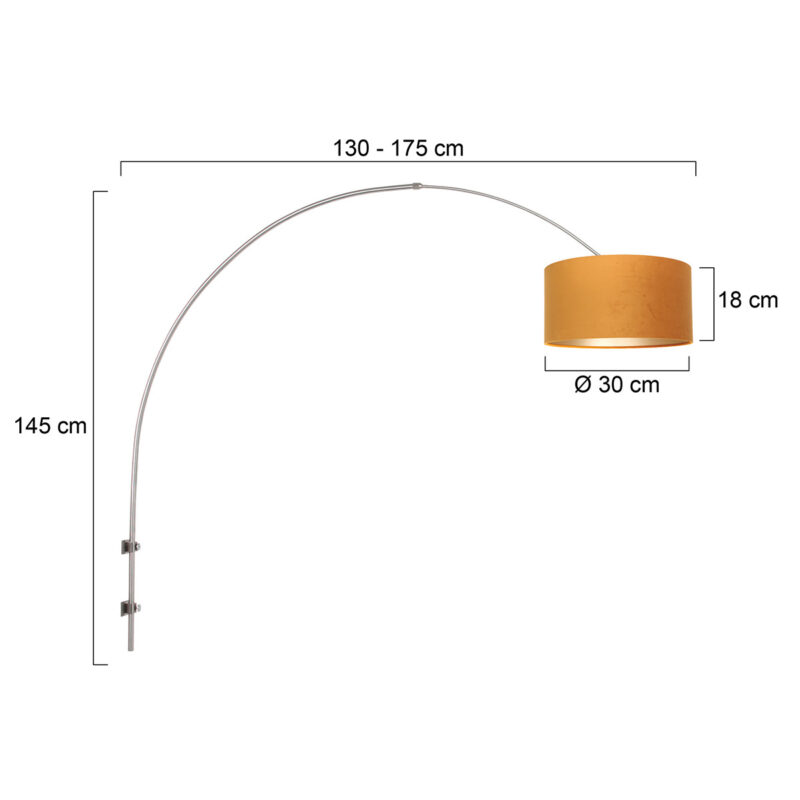 Staalkleurige boog wandlamp Sparkled Light 8147ST met goud velours kap - Afbeelding 6