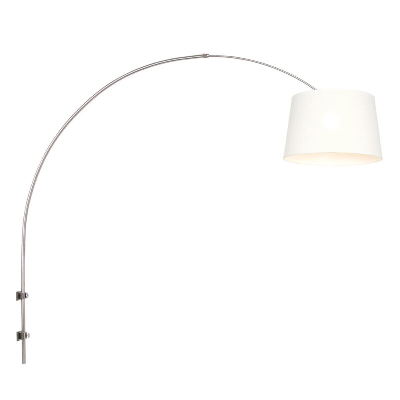 Staalkleurige boog / wandlamp Sparkled Light 8197ST met wit linnen taps toelopende kap - Afbeelding 2