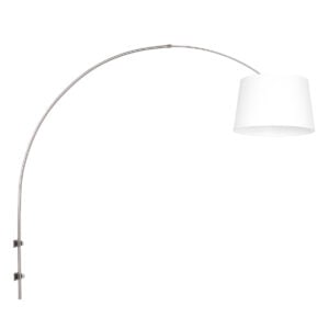 Staalkleurige boog / wandlamp Sparkled Light 8197ST met wit linnen taps toelopende kap