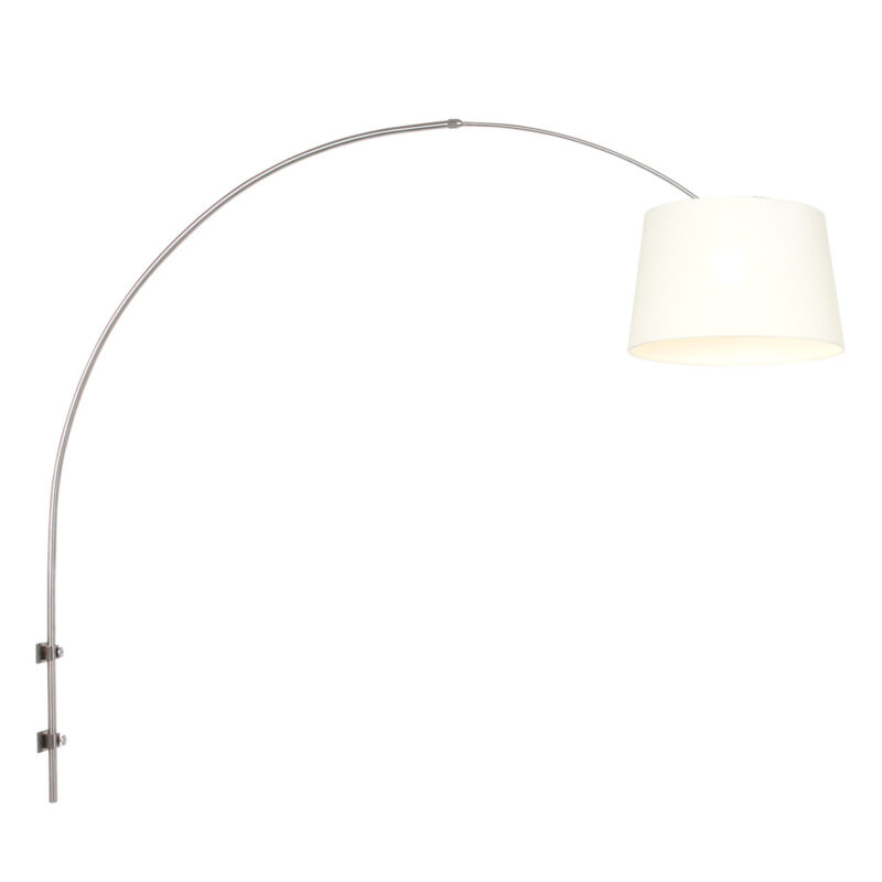 Staalkleurige boog / wandlamp Sparkled Light 8198ST met wit grof linnen taps toelopende kap - Afbeelding 2