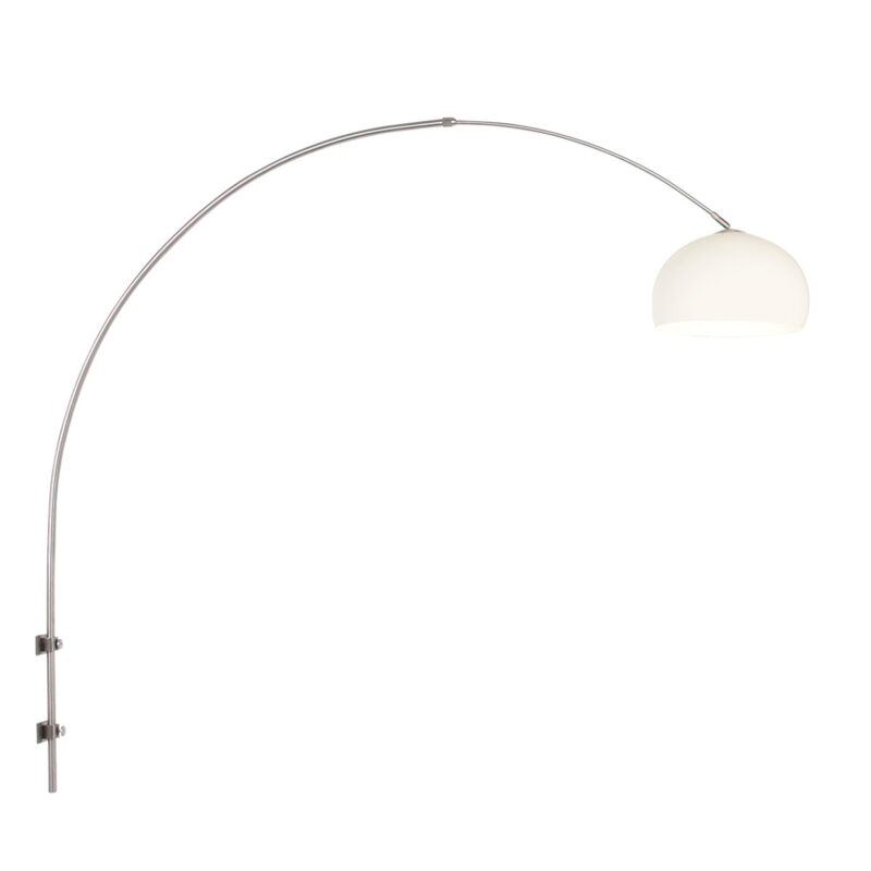 Staalkleurige boog / wandlamp Sparkled Light 8200ST met wit kunststof bol kap - Afbeelding 2