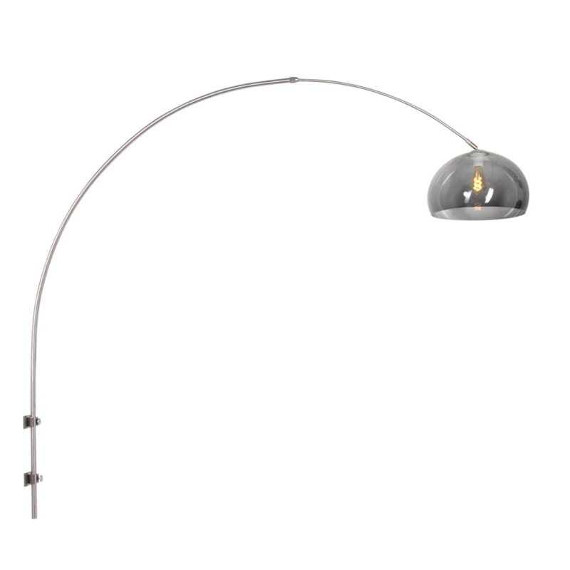 Staalkleurige boog / wandlamp Sparkled Light 8201ST met grijs kunststof bol kap - Afbeelding 2