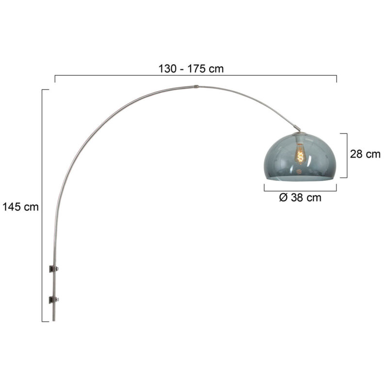 Staalkleurige boog / wandlamp Sparkled Light 8201ST met grijs kunststof bol kap - Afbeelding 6