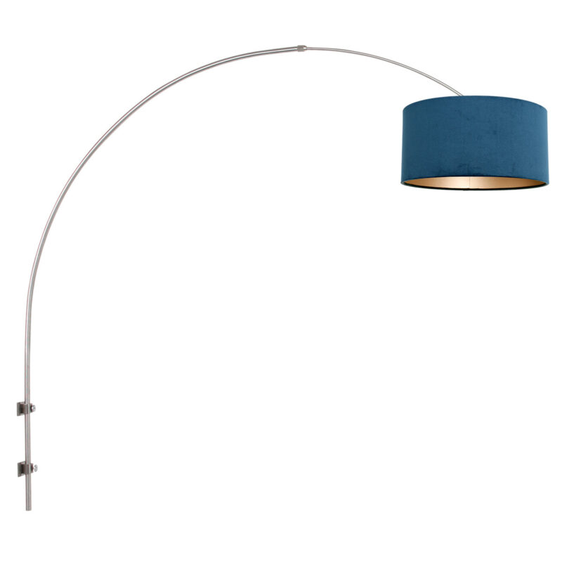 Staalkleurige boog / wandlamp Sparkled Light 8246ST met blauw velours ton kap - Afbeelding 2