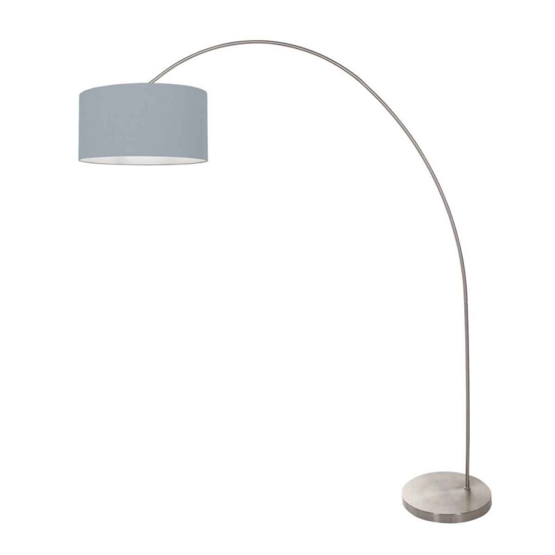 Staalkleurige booglamp / vloerlamp Solva 3915ST met blauw linnen kap - Afbeelding 2