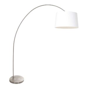 Staalkleurige booglamp / vloerlamp Solva 3915ST met blauw linnen kap
