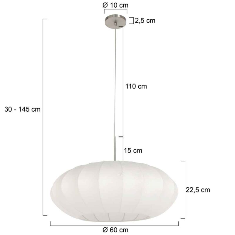 Staalkleurige hanglamp Sparkled Light 3808ST met wit zijden kap van 60cm - Afbeelding 7